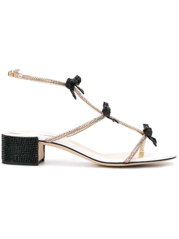 René Caovilla Crystal Bow Sandals - Gold