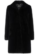 Concealed Fastening Midi Coat, Women's, Size: 42, Black, Mink Fur/acetate/silk, Baldinini