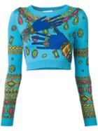 Moschino - Hands And Jewels Cropped Jumper - Women - Cotton - 40, Blue, Cotton