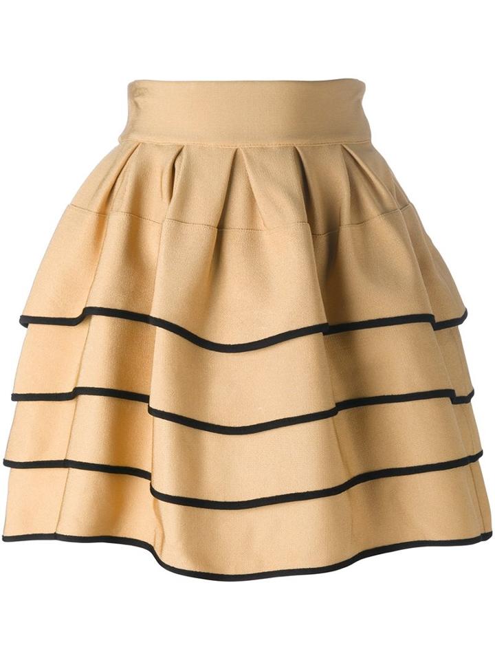Fausto Puglisi - Striped Short Full Skirt - Women - Polyamide/spandex/elastane/viscose - 40, Nude/neutrals, Polyamide/spandex/elastane/viscose