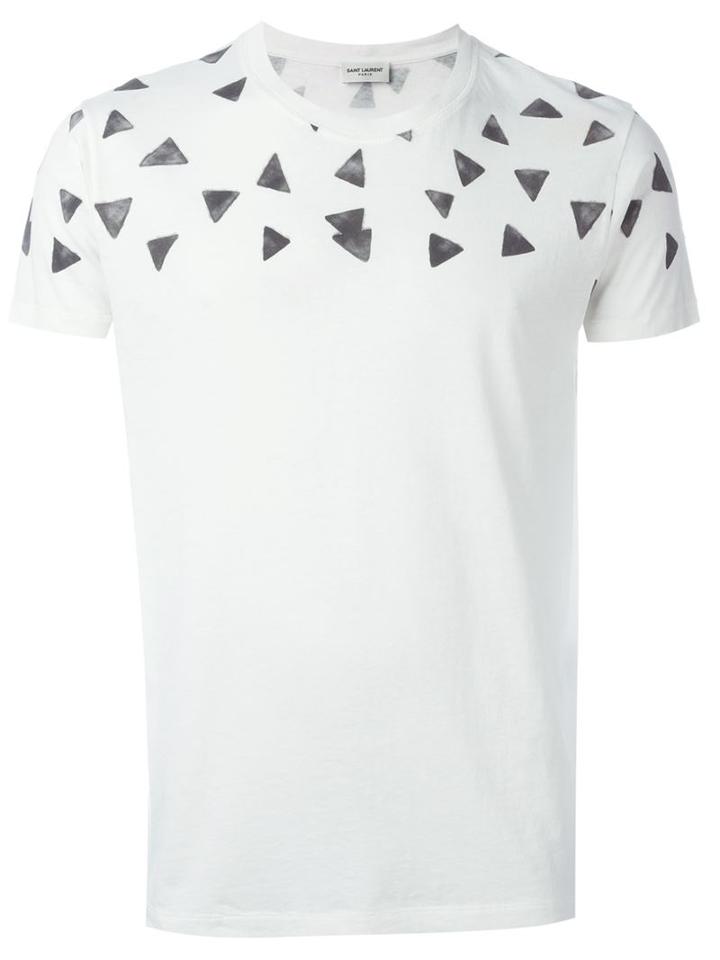 Saint Laurent Triangle Print T-shirt, Men's, Size: Medium, White, Cotton