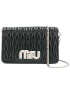 Miu Miu Pleated Logo Plaque Shoulder Bag - Black