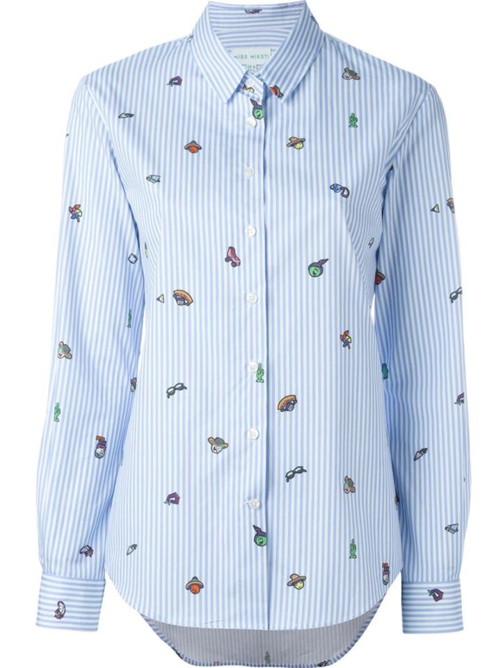 Mira Mikati Striped Icon Print Button Down Shirt, Women's, Size: 40, Blue, Cotton