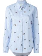 Mira Mikati Striped Icon Print Button Down Shirt, Women's, Size: 40, Blue, Cotton