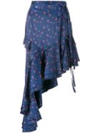 Sandy Liang 'chet' Asymmetric Ruffled Skirt, Size: 42, Blue, Polyester
