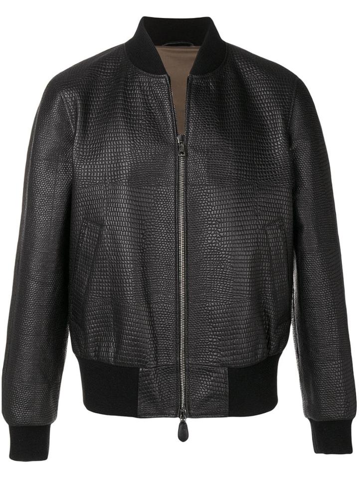 Roberto Cavalli Textured Bomber Jacket - Black