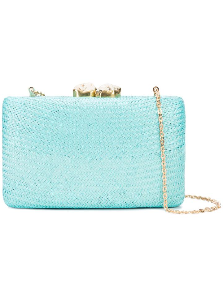 Kayu - Stones Claps Woven Clutch - Women - Straw - One Size, Blue, Straw