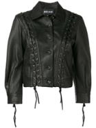 Just Cavalli Lace-up Detail Leather Jacket - Black