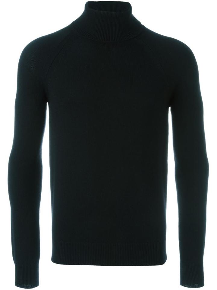 Saint Laurent Knitted Roll Neck Sweater, Men's, Size: Large, Black, Virgin Wool
