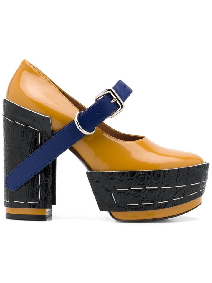 Marni Stapled Mary-jane Pumps - Yellow