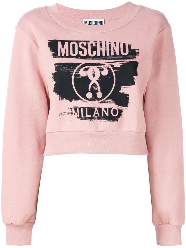 Moschino - Cropped Logo Sweatshirt - Women - Cotton - 40, Pink/purple, Cotton