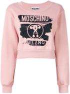 Moschino - Cropped Logo Sweatshirt - Women - Cotton - 40, Pink/purple, Cotton