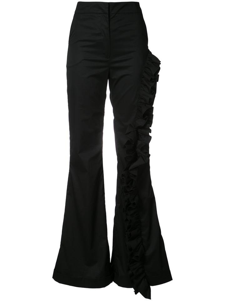 Johanna Ortiz - Ruffled Flared Trousers - Women - Cotton/spandex/elastane - 4, Black, Cotton/spandex/elastane