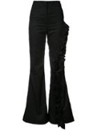 Johanna Ortiz - Ruffled Flared Trousers - Women - Cotton/spandex/elastane - 4, Black, Cotton/spandex/elastane