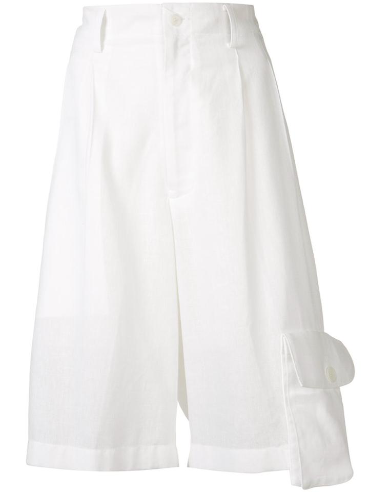 Yohji Yamamoto - Asymmetric Shorts - Women - Cotton/linen/flax/ramie/rayon - 2, White, Cotton/linen/flax/ramie/rayon