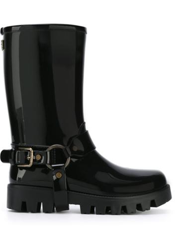 Dolce & Gabbana Laminated Short Rain Boots, Women's, Size: 39, Black, Polyester/polyurethane/rubber/pvc