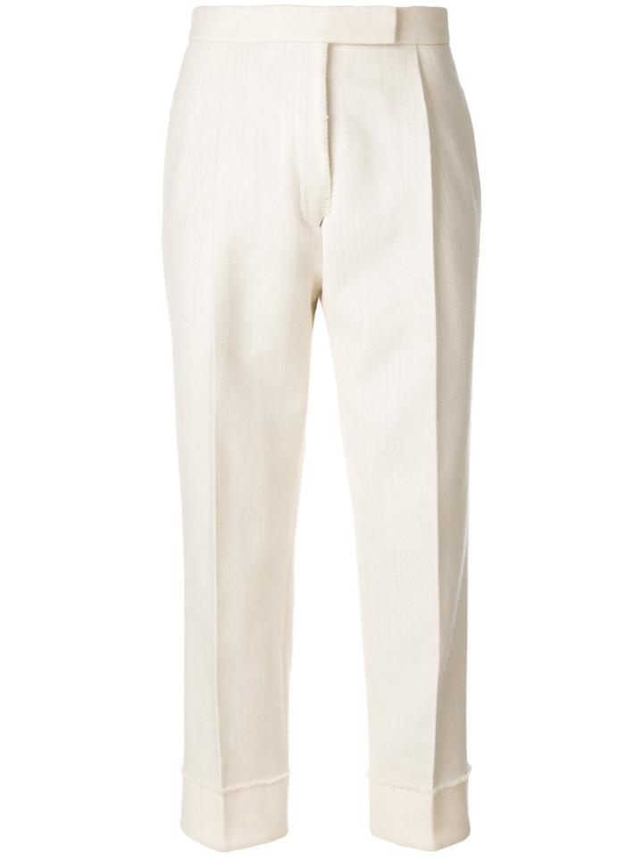 Thom Browne Frayed Wool High-waisted Stripe Trouser - White