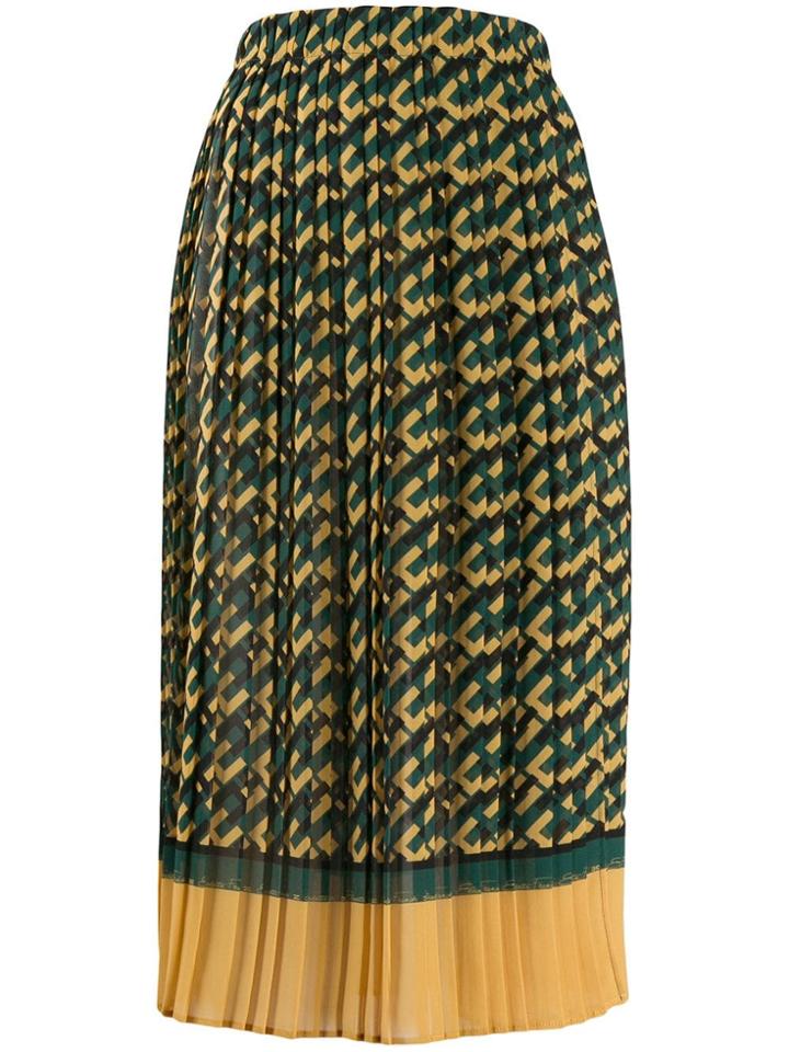 Elisabetta Franchi Logo Print Pleated Skirt - Green