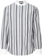 Loveless Contrast Collar Striped Shirt - Grey