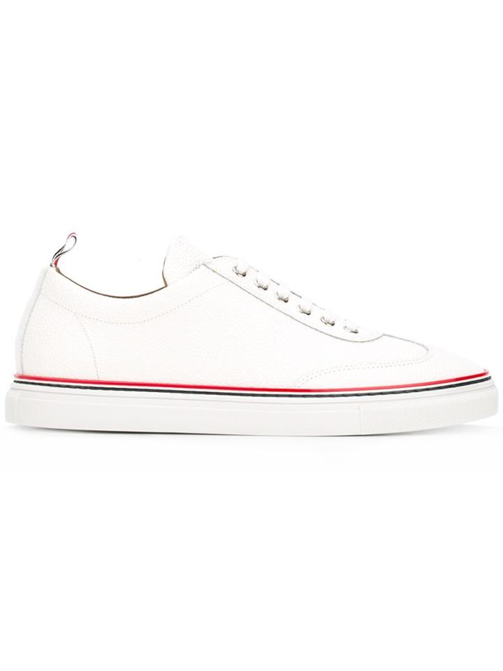 Thom Browne Leather Trainer In White Pebble Grain