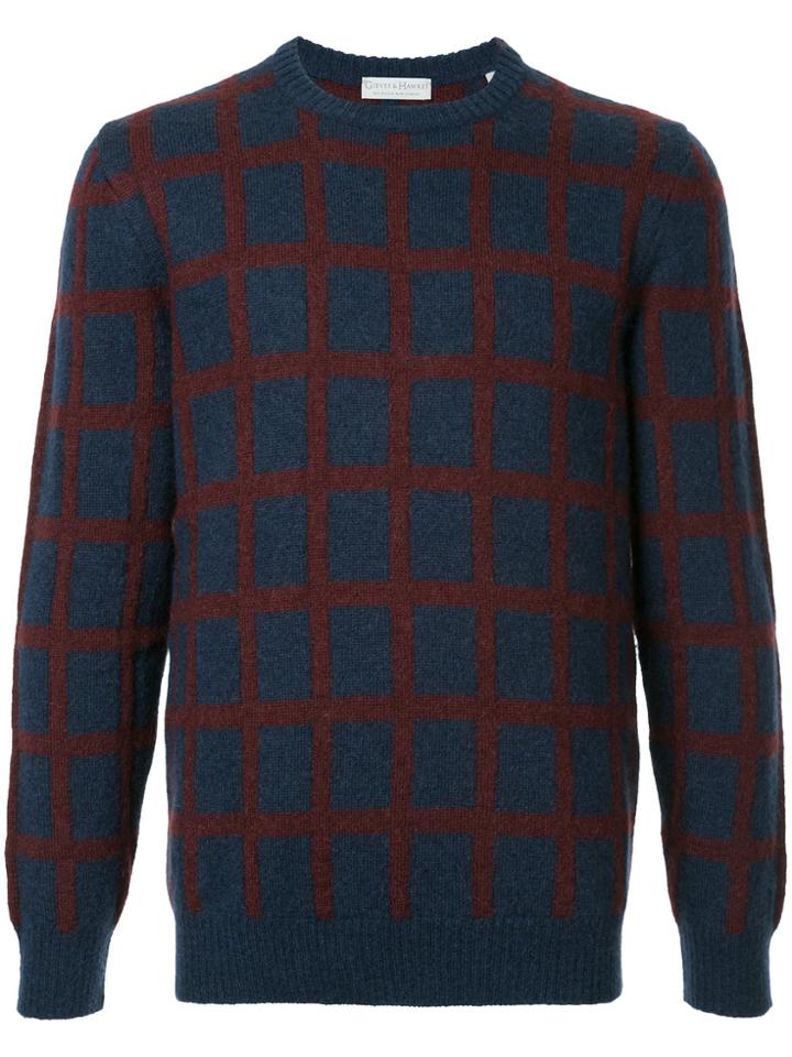 Gieves & Hawkes Long Sleeved Checked Jumper - Blue