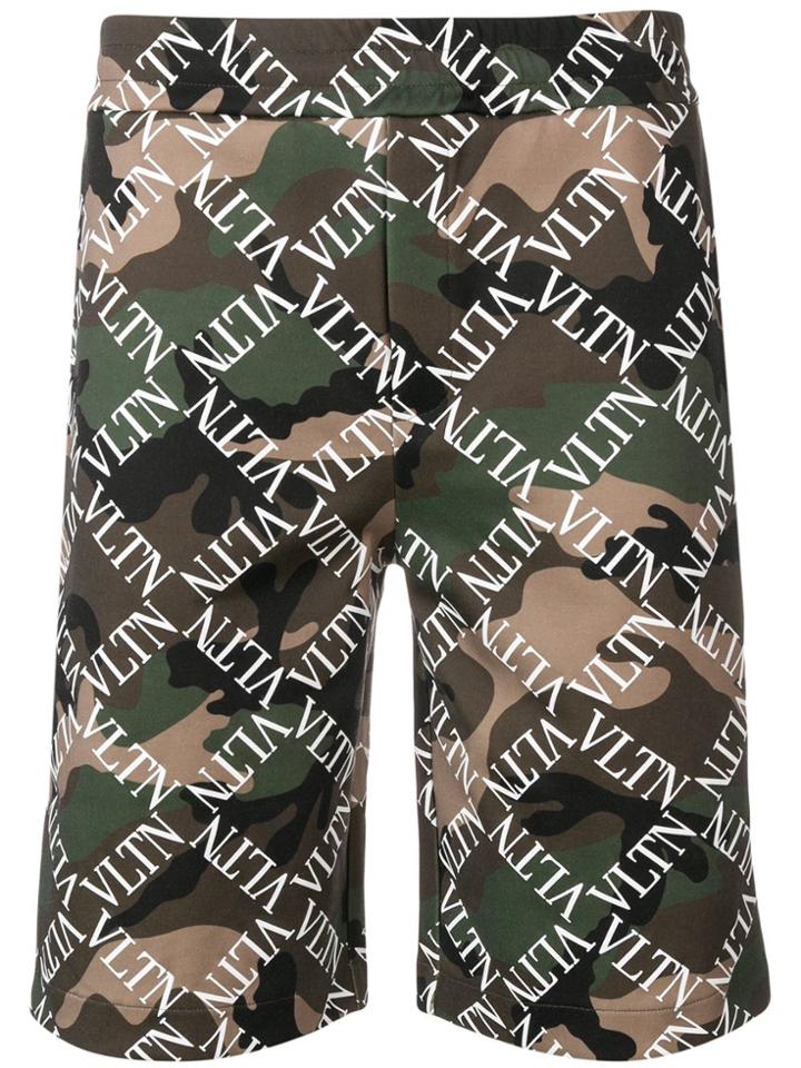 Valentino Camouflage Logo Grid Print Shorts - Green