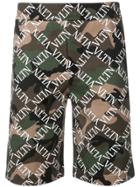 Valentino Camouflage Logo Grid Print Shorts - Green