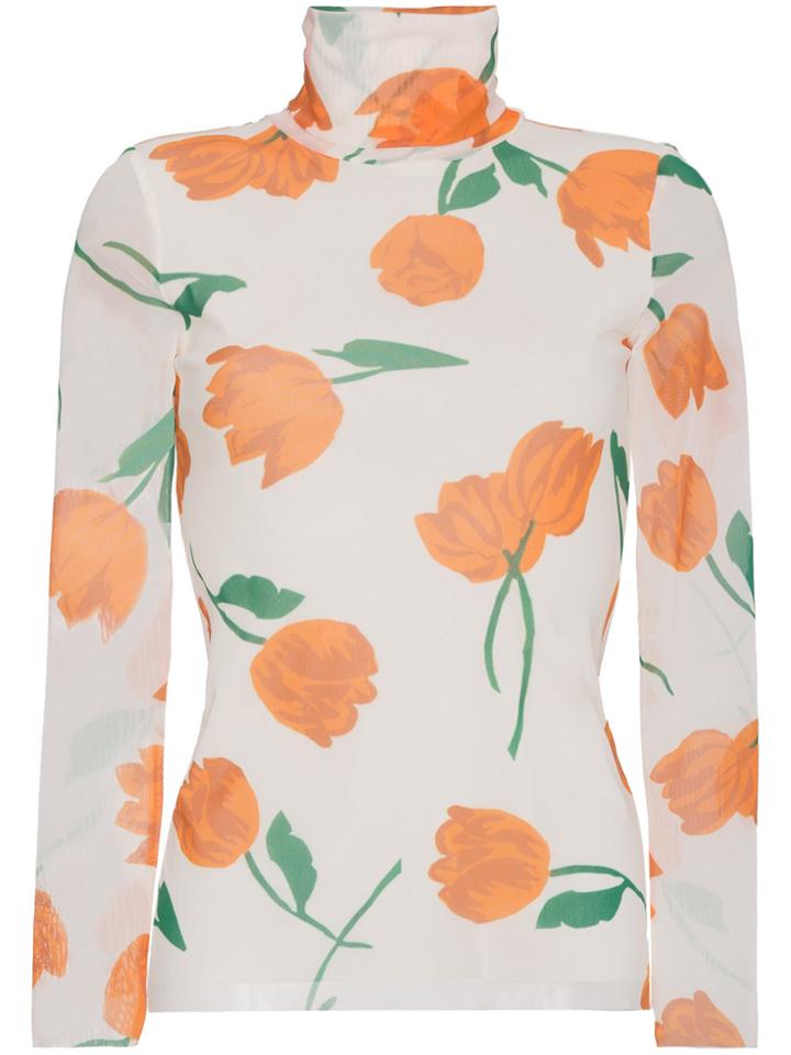 Ganni Tilden Mesh Tulip Print Top - Nude & Neutrals