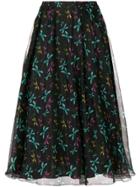 Rochas Butterfly Print Full Skirt - Black