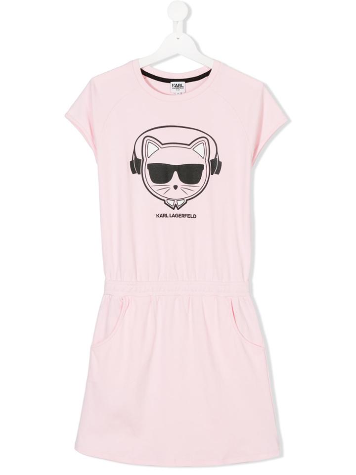 Karl Lagerfeld Kids Teen Choupette Print Dress - Pink & Purple