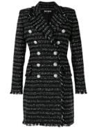Balmain Double-breasted Tweed Coat - Black