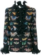 Gucci Butterfly Print Ruffled Shirt - Black