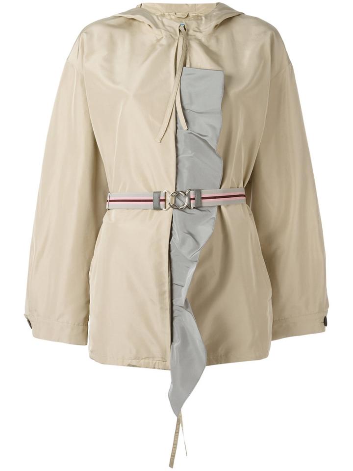 Prada Hooded Belted Jacket, Women's, Size: 38, Nude/neutrals, Silk/viscose