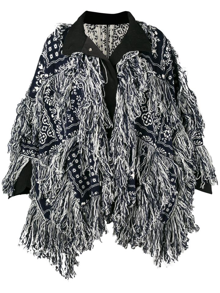 Sacai Fringe Jacquard Coat - Blue