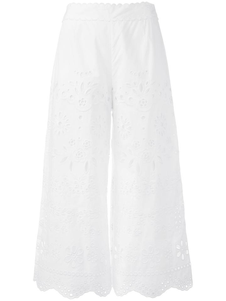 Red Valentino Broderie Anglaise Cropped Trousers, Women's, Size: 44, White, Cotton/polyester