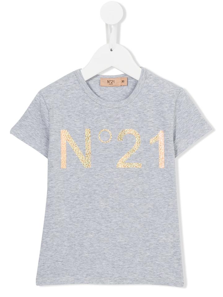No21 Kids Logo Print T-shirt, Girl's, Size: 7 Yrs, Grey