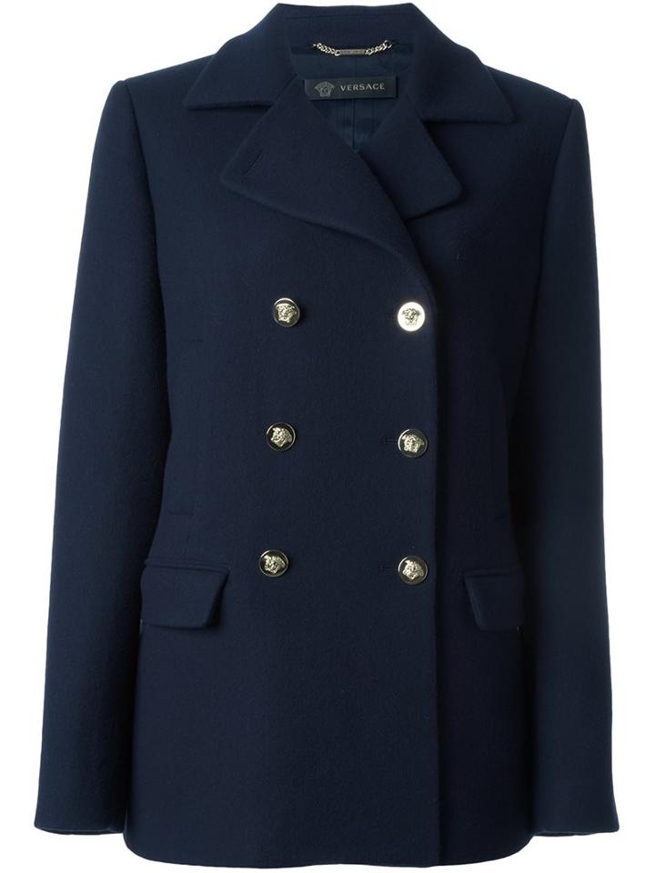 Versace Medusa Peacoat, Women's, Size: 40, Blue, Spandex/elastane/rayon/wool
