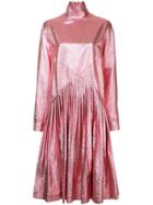 Cédric Charlier Metallic Flared Long-sleeve Dress - Pink & Purple