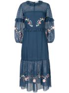 Vilshenko Floral Embroidered Frill Trim Dress - Blue