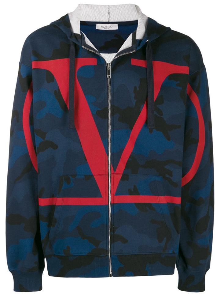 Valentino Go Logo Camouflage Hoodie - Blue