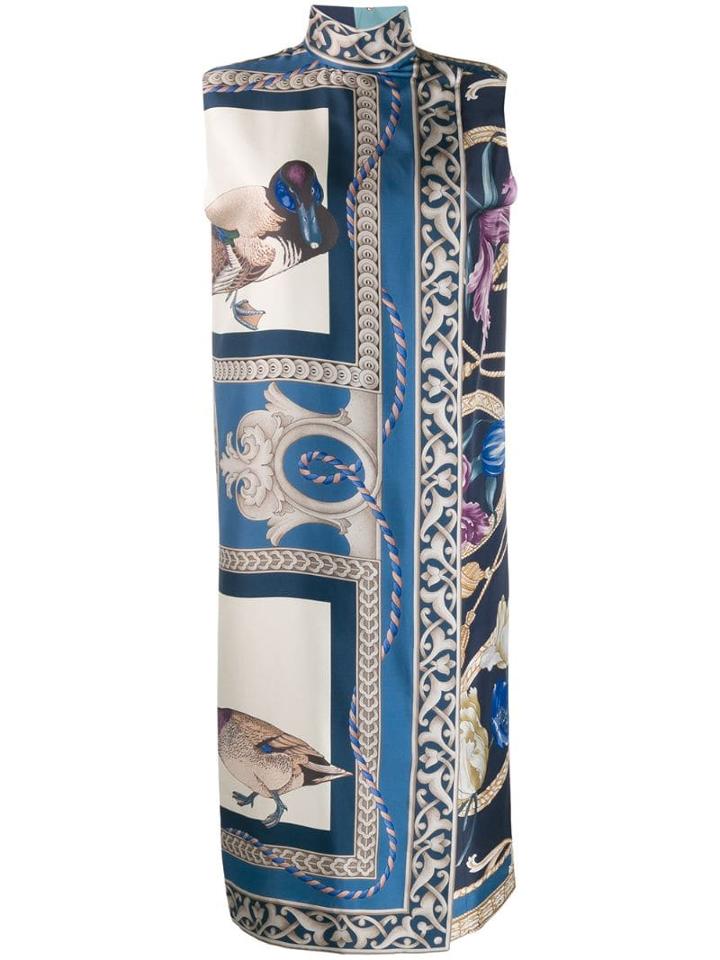 Salvatore Ferragamo Silk Heritage Print Dress - Blue