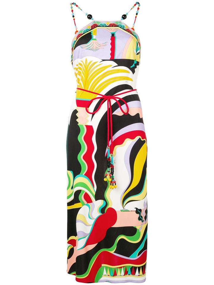 Emilio Pucci La Villa Print Embellished Belted Midi Dress - Black