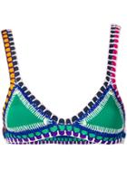Kiini Colour Block Embroidered Bikini Top - Green