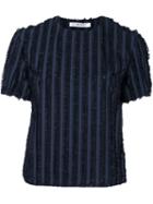 Julien David Striped Frayed Top, Women's, Size: Medium, Blue, Cotton/nylon