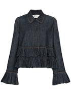 Valentino Ruffle Detail Denim Jacket - Blue