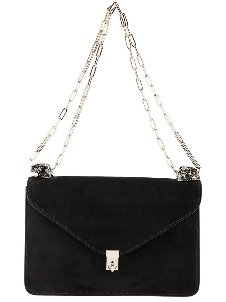 Valentino Panther Detail Shoulder Bag, Women's, Black, Suede
