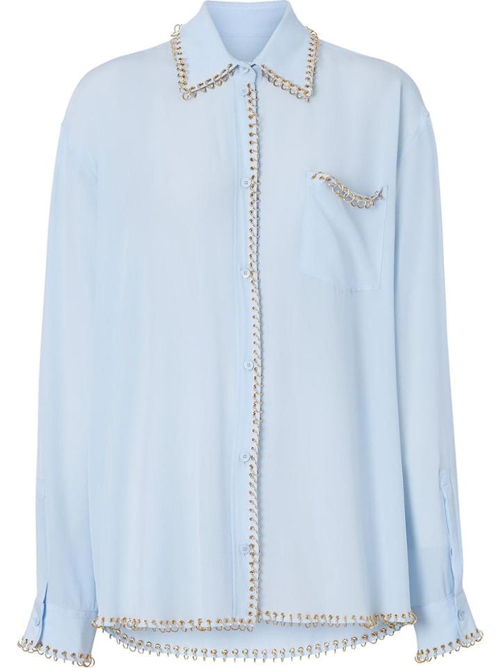 Burberry Ring-pierced Silk Crepe Shirt - Blue