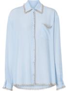 Burberry Ring-pierced Silk Crepe Shirt - Blue