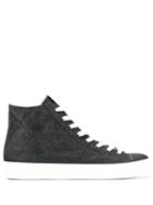 Leather Crown Logo Hi-top Sneakers - Black