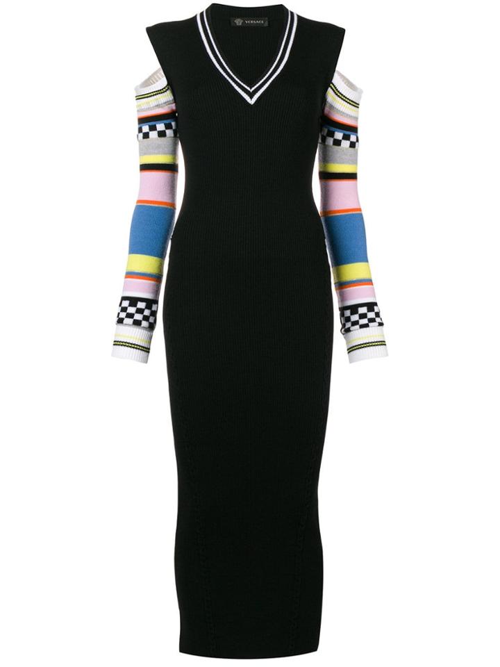Versace Contrast Sleeve Knitted Dress - Black